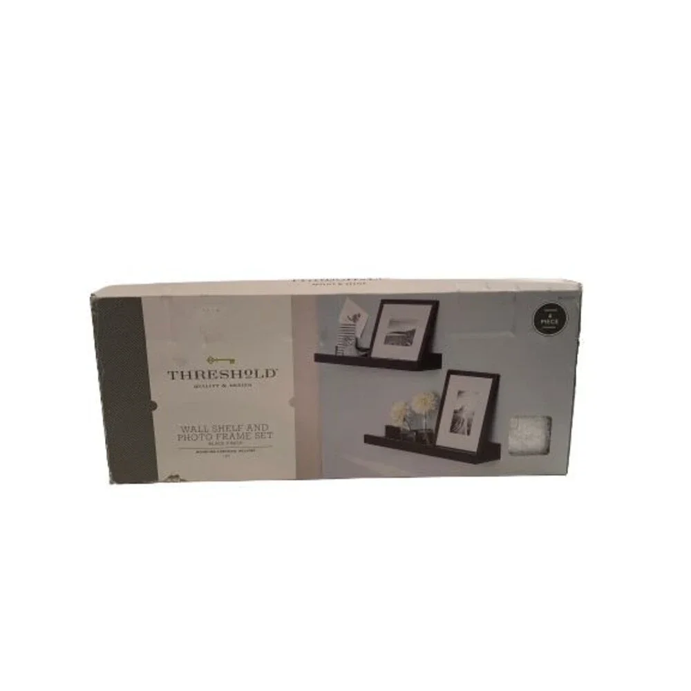 Black Floating Shelf 21.6 inch with Photo Frame NEW Threshold 2 Pack - Solid